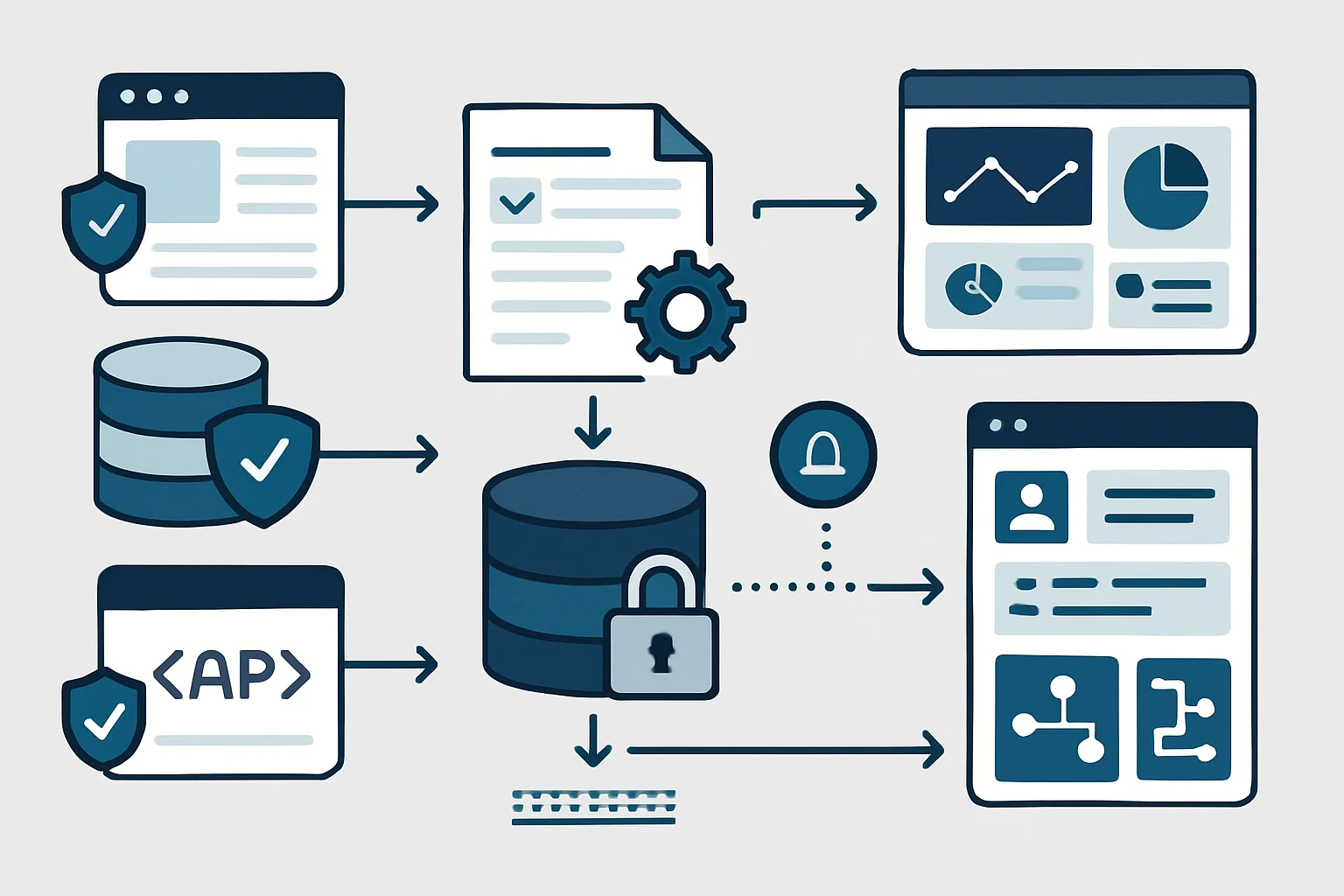 Illustration of a responsible web data collection pipeline from permitted sources through validation and storage to business reporting and systems.